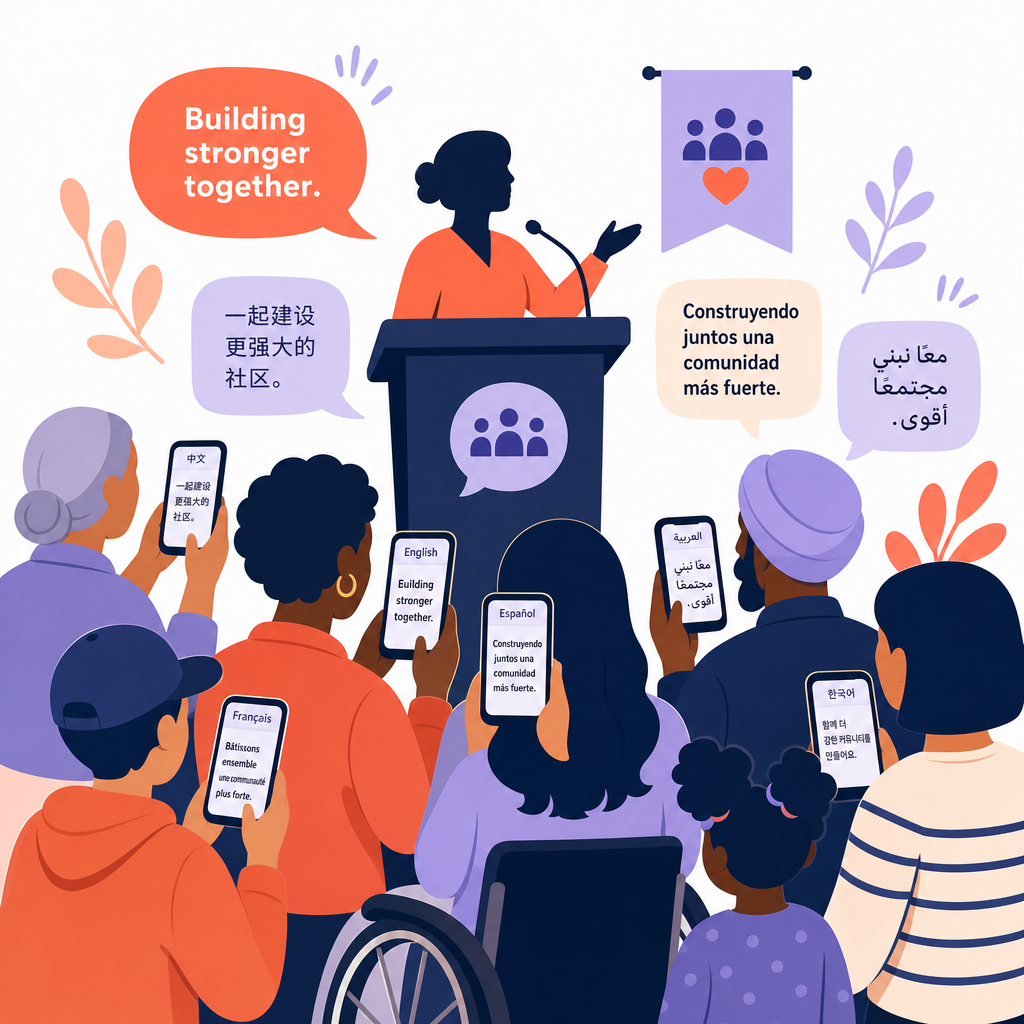 Speaker translating for audience on their phones